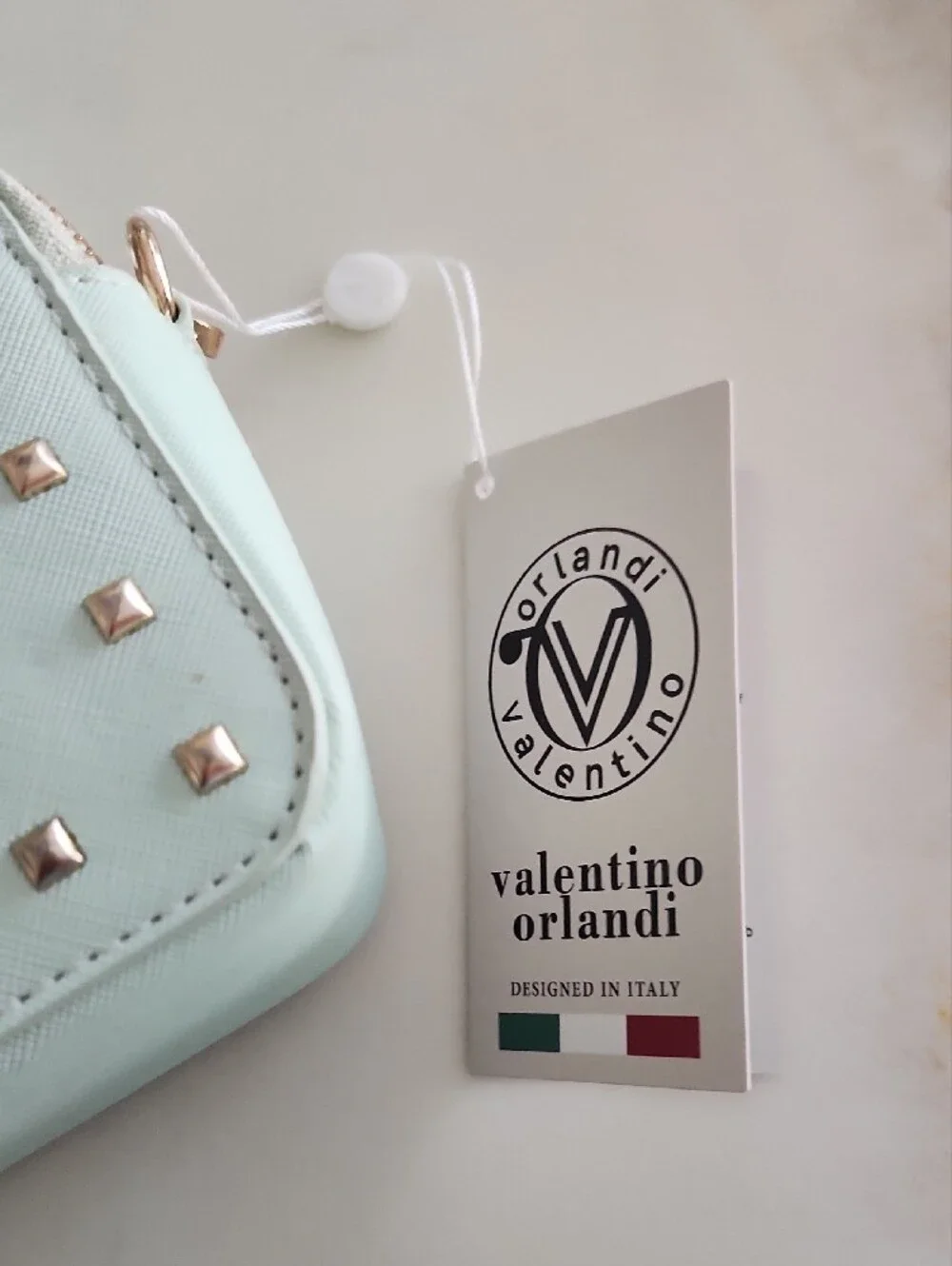 Valentino Orlandi Mint Green Crossbody Bag with Gold Studs